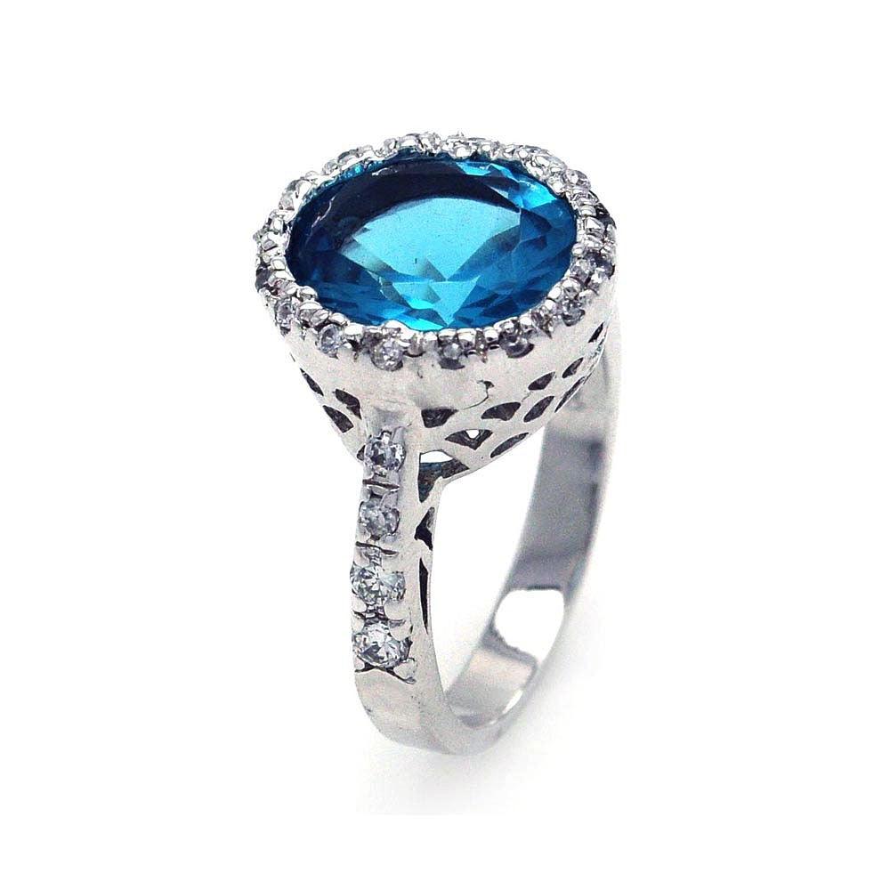Sterling Silver 925 Rhodium Plated Clear & Blue Center CZ Ring Sizes 5-9