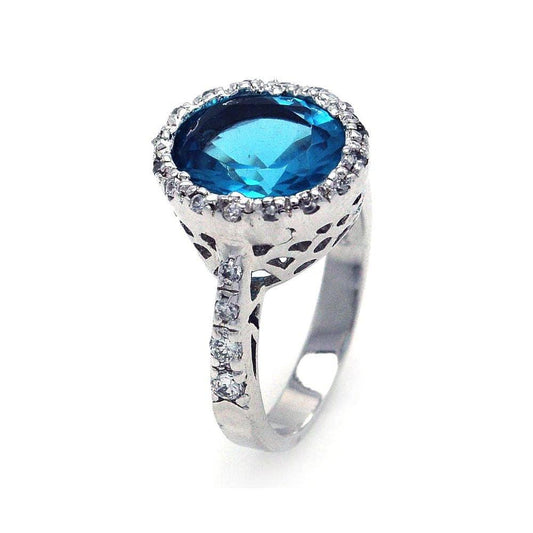 Sterling Silver 925 Rhodium Plated Clear & Blue Center CZ Ring Sizes 5-9