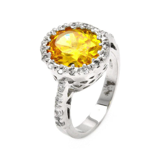Sterling Silver 925 Rhodium Plated Clear and Yellow Center CZ Ring Sizes 5-8