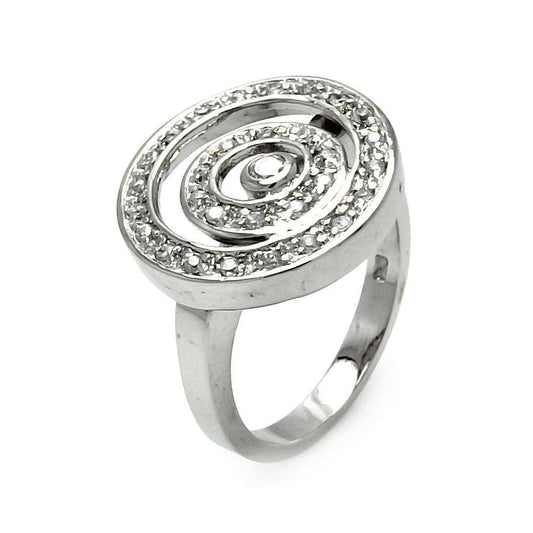Sterling Silver 925 Rhodium Plated Double Circle CZ Ring Target Band Sizes 5-9