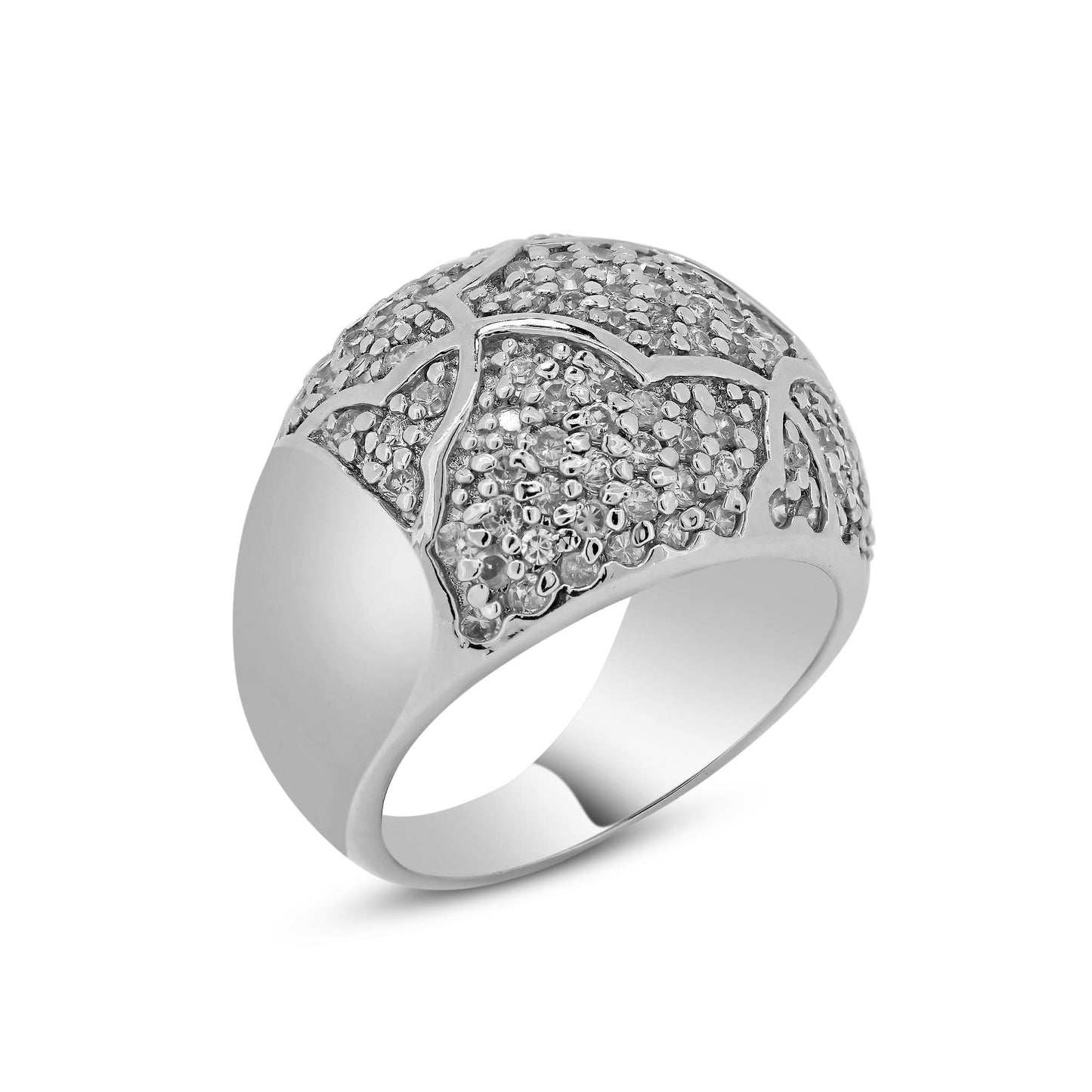 Rhodium Plated Sterling Silver 925 Pave Set Clear CZ Cocktail Ring Sizes 5-9