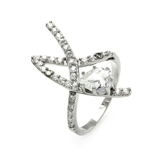 Sterling Silver 925 Rhodium Plated Entangled Abstract Clear CZ Ring Sizes 5-9