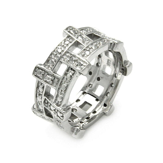 Rhodium Plated Sterling Silver 925 Clear CZ Weaved Eternity Ring Band Sizes 5-9