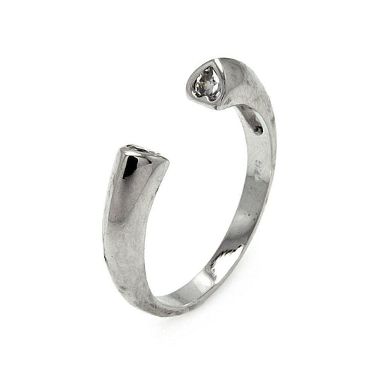 Rhodium Plated Sterling Silver 925 Clear CZ Open Heart Ring Band Sizes 5-9