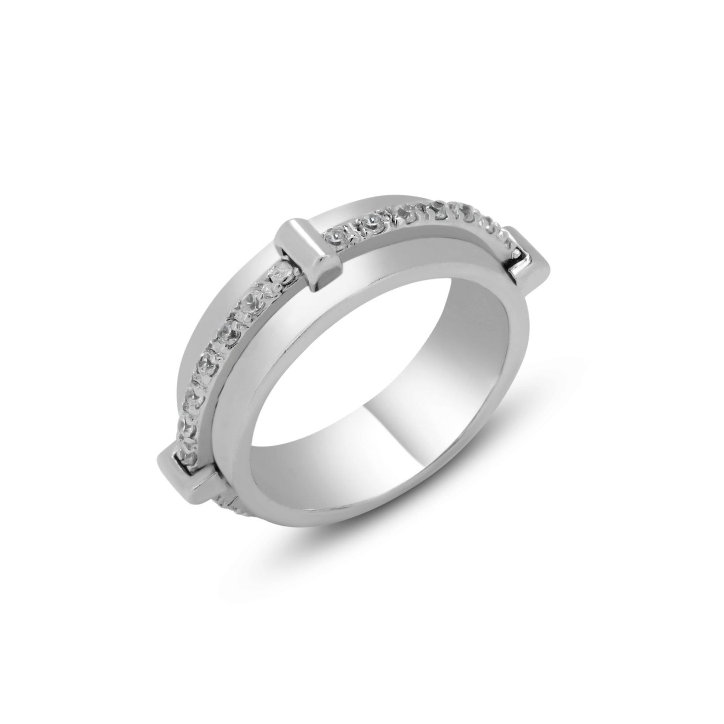 Rhodium Plated Sterling Silver 925 Clear CZ Crown Ring Band Sizes 5-9