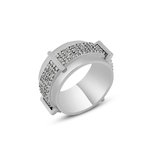Rhodium Plated Sterling Silver 925 Pave Set Clear CZ Belt Ring Band Sizes 5-9