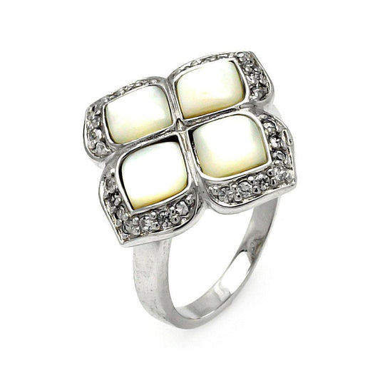 Sterling Silver 925 Rhodium Plated CZ Simulated Pearl Flower Ring Sizes 5-9
