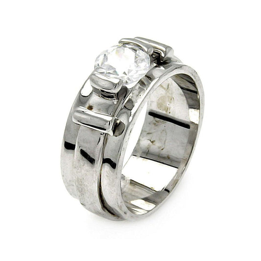 Rhodium Plated Sterling Silver 925 Single Clear CZ Belt Ring Band Sizes 5-9
