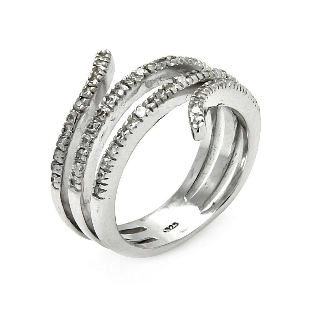 Rhodium Plated Sterling Silver 925 Clear CZ Wrap Around Ring Band Sizes 5-9