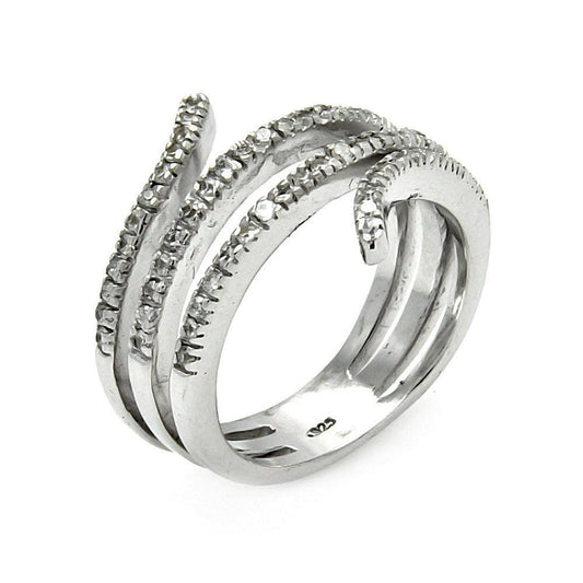 Rhodium Plated Sterling Silver 925 Clear CZ Wrap Around Ring Band Sizes 5-9
