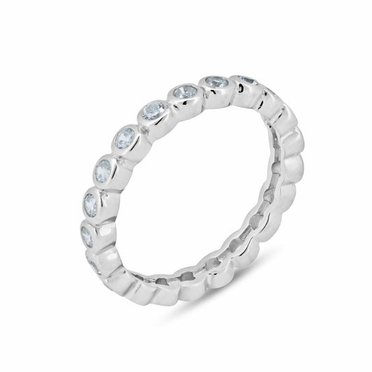 Rhodium Plated Sterling Silver 925 CZ Stackable Eternity Ring Band Sizes 5-9
