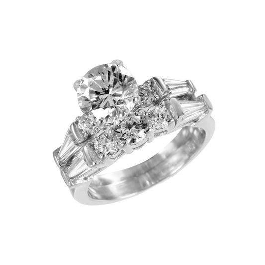 Rhodium Plated Sterling Silver 925 Round Center Clear CZ Ring Band Sizes 5-9