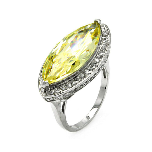 Sterling Silver 925 Rhodium Plated Yellow Cat's Eye CZ Cocktail Ring Sizes 5-9
