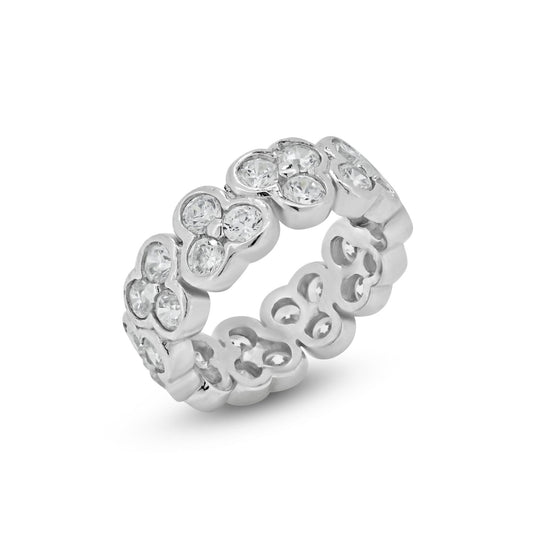 Rhodium Plated Sterling Silver 925 Princess Cut Clear CZ Ring Band Sizes 5-10