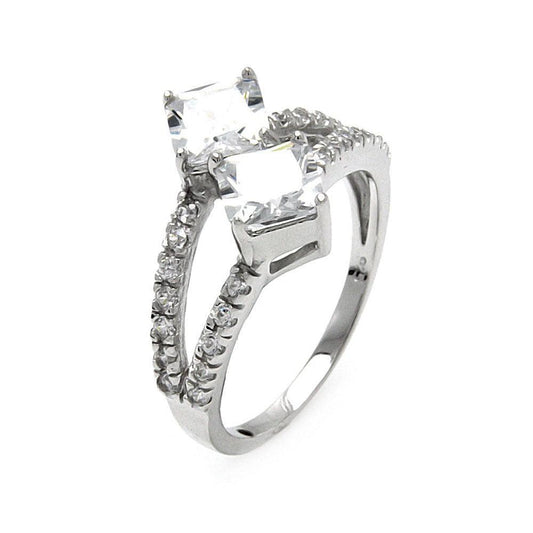Sterling Silver 925 Rhodium Plated 2 Princess Cut Clear CZ Ring Sizes 5-10