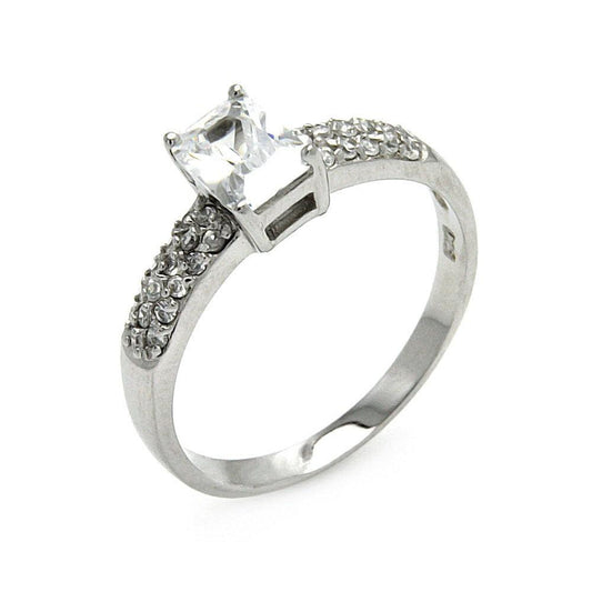 Rhodium Plated Sterling Silver 925 Rectangular Clear CZ Ring Band Sizes 5-9