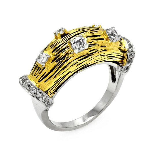 Rhodium & Gold Plated Sterling Silver 925 Clear CZ Ring Band Sizes 5-9