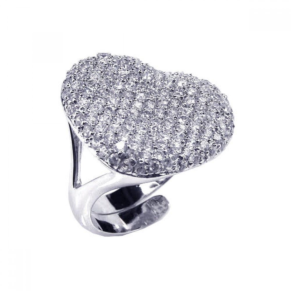 Sterling Silver Rhodium Plated Adjustable Band Promise CZ Heart Ring Sizes 5-9