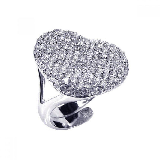 Sterling Silver Rhodium Plated Adjustable Band Promise CZ Heart Ring Sizes 5-9
