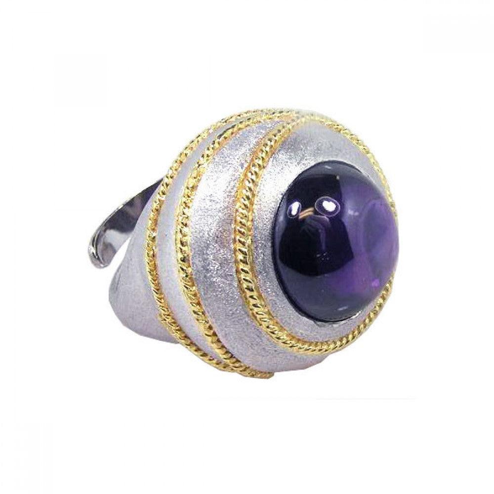 Sterling Silver 925 Gold Plated Rope Simulated Amethyst Cab Dome Ring Sizes 5-8