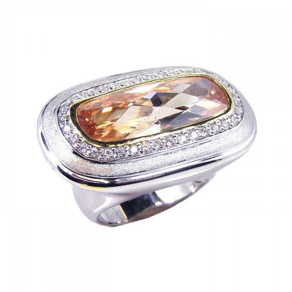 Sterling Silver 925 Rhodium Plated Wide Champagne CZ Halo Large Ring Sizes 5-9