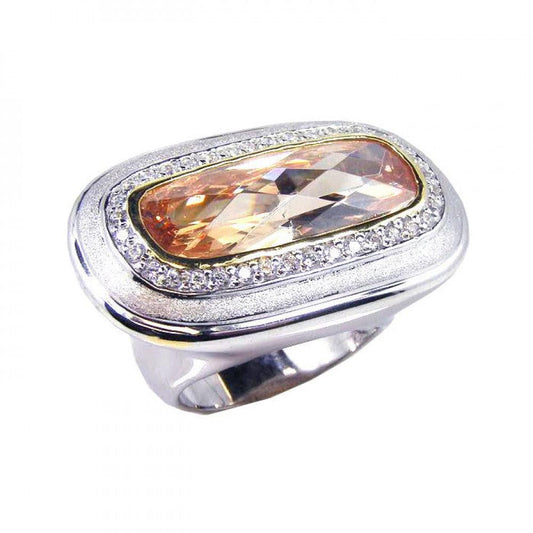 Sterling Silver 925 Rhodium Plated Wide Champagne CZ Halo Large Ring Sizes 5-9
