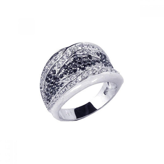 Sterling Silver 925 Rhodium Plated Pave Set Black and Clear CZ Ring Sizes 5-9