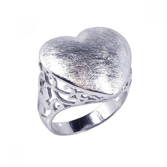 Sterling Silver 925 Rhodium Plated New Blast Wide Filigree Heart Ring Sizes 5-9