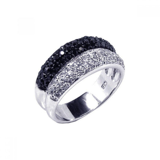 Sterling Silver 925 Rhodium Plated Pave 2-Tone White Black CZ Ring Sizes 5-10