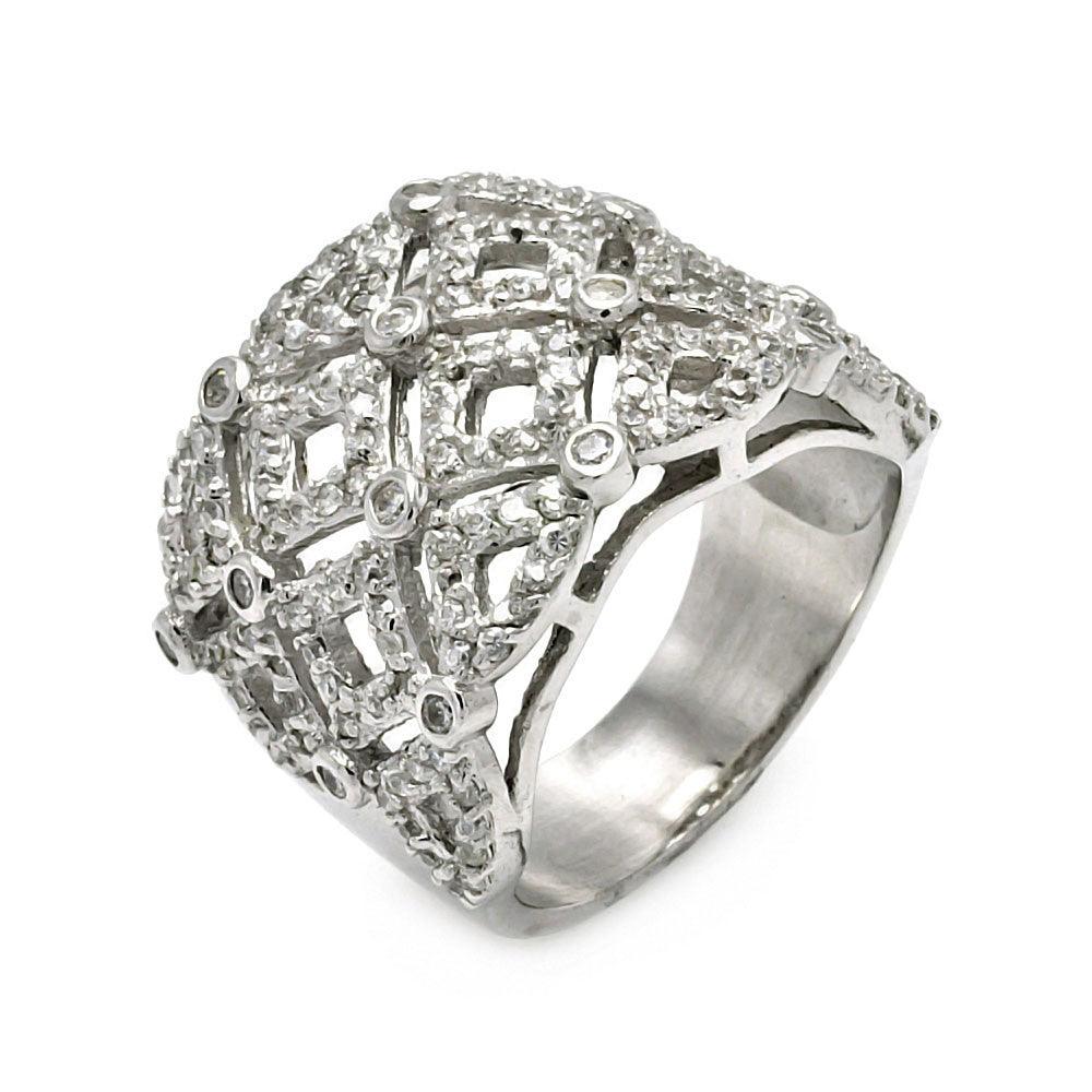 Sterling Silver 925 Rhodium Plated CZ Wide Mesh Large Womens New Ring Sizes 5-9