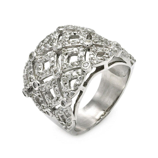 Sterling Silver 925 Rhodium Plated CZ Wide Mesh Large Womens New Ring Sizes 5-9