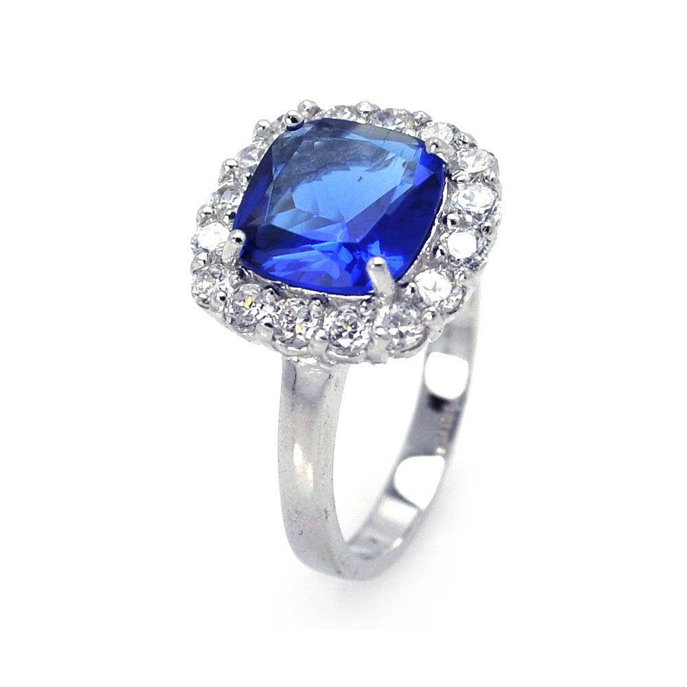 Sterling Silver 925 Rhodium Plated Blue CZ Halo Promise Wedding Ring Sizes 5-9