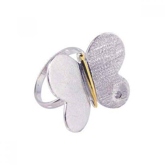 Sterling Silver Gold Plated CZ Butterfly Cute Animal Girlfriend Ring Sizes 5-9