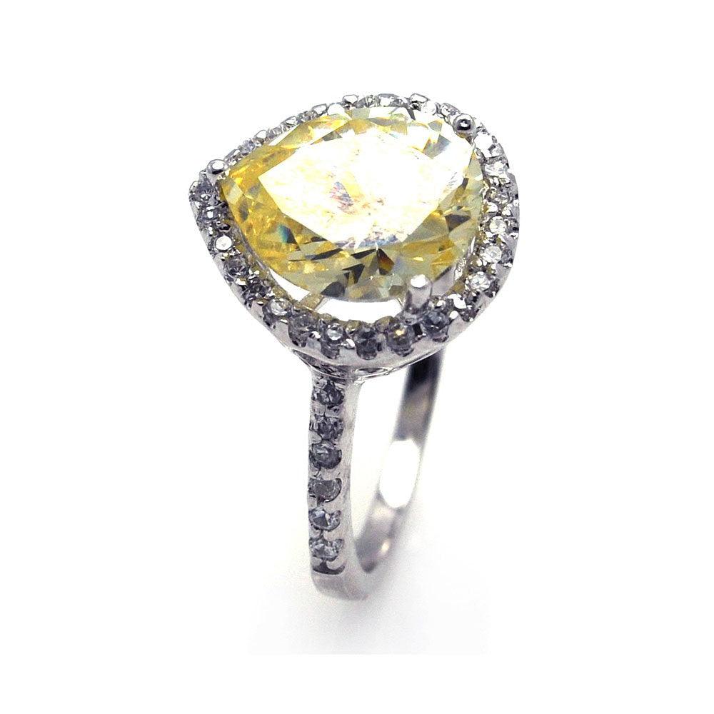 Sterling Silver 925 Rhodium Plated Yellow Tear Halo Cluster CZ Ring Sizes 5-9