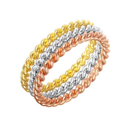 Sterling Silver 925 Rose Gold Plated Stackable Rope Chain Band Ring Sizes 5-10