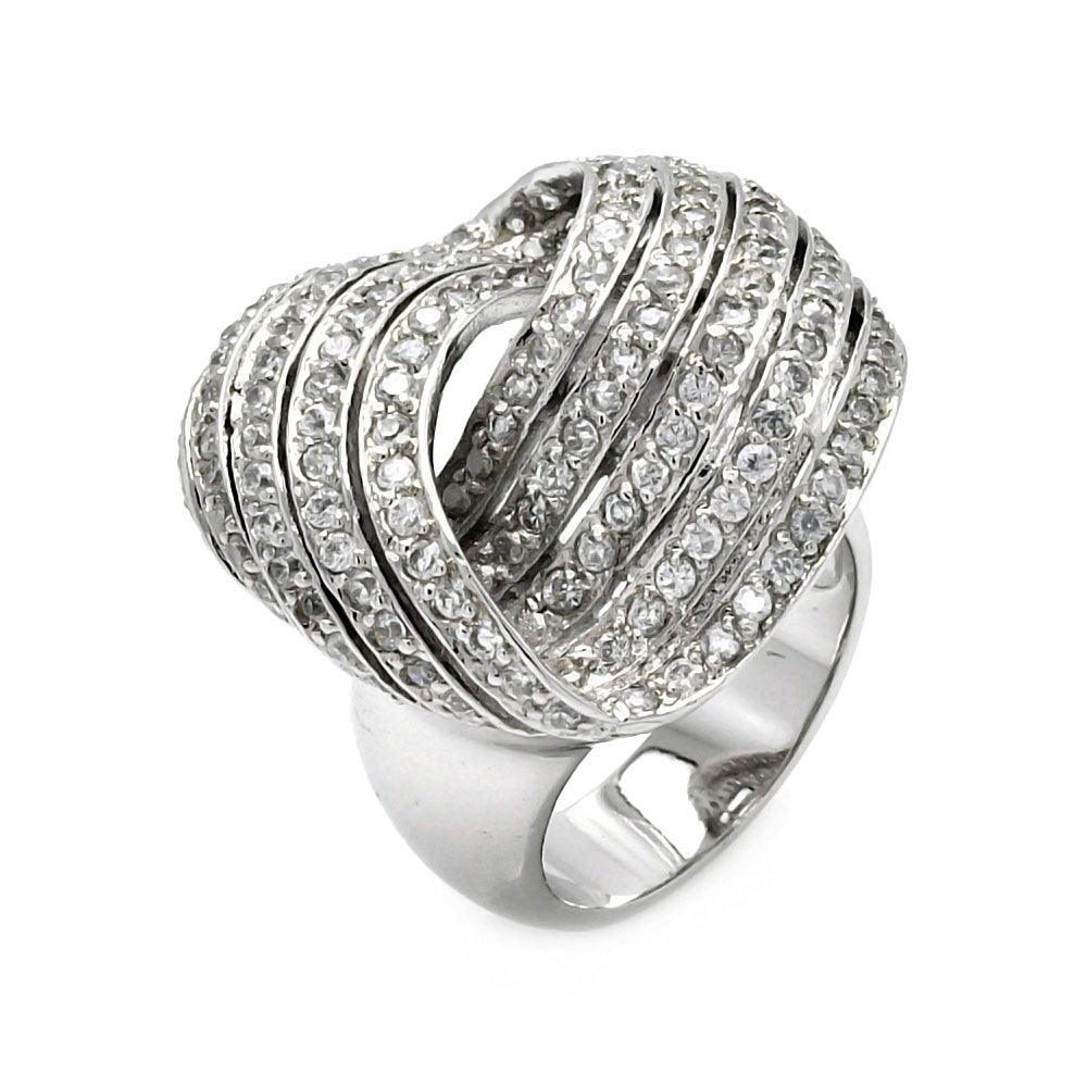 Sterling Silver 925 Rhodium Plated CZ Wave Twist Heart Love Wide Ring Sizes 5-9