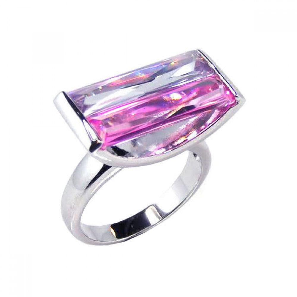 Sterling Silver 925 Rhodium Plated Wide Rectangular Pink CZ Cute Ring Sizes 5-9