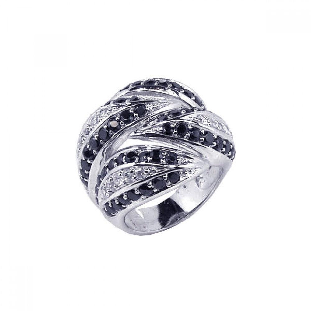 Sterling Silver 925 Rhodium Plated Black Clear CZ Interlocked Ring New Sizes 5-9