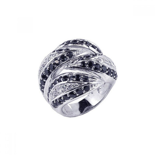 Sterling Silver 925 Rhodium Plated Black Clear CZ Interlocked Ring New Sizes 5-9