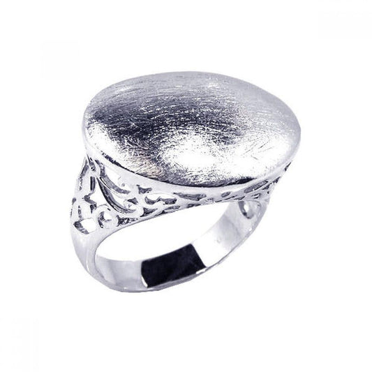 Sterling Silver 925 Rhodium Plated Sand Blast Filigree Cute Oval Ring Sizes 5-9
