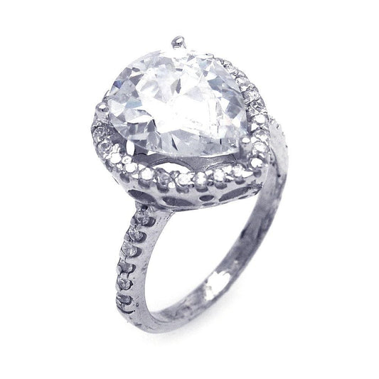 Sterling Silver 925 Rhodium Plated Clear Pear Center Cluster CZ Ring Sizes 5-9