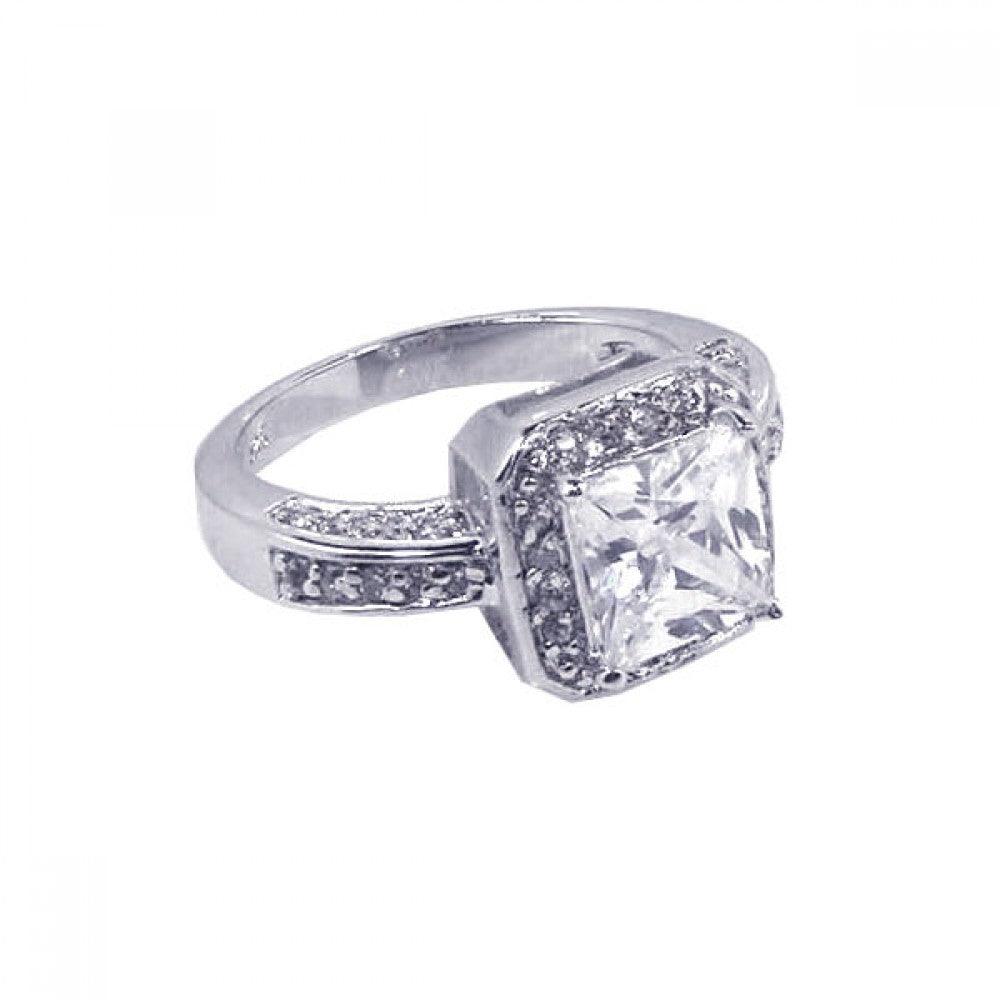 Sterling Silver 925 Rhodium Plated Square Clear CZ Halo Wedding Ring Sizes 5-10