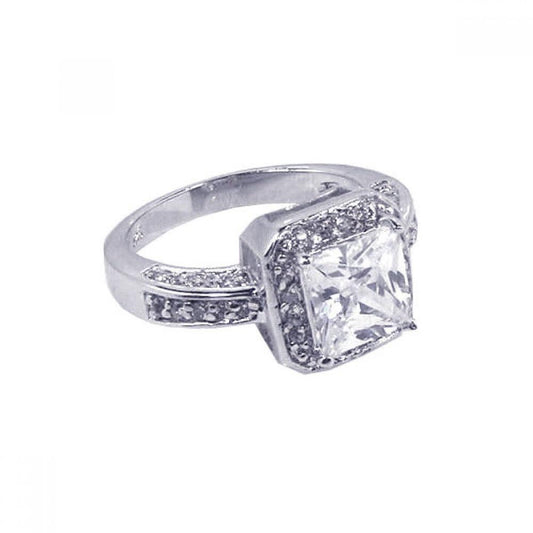 Sterling Silver 925 Rhodium Plated Square Clear CZ Halo Wedding Ring Sizes 5-10