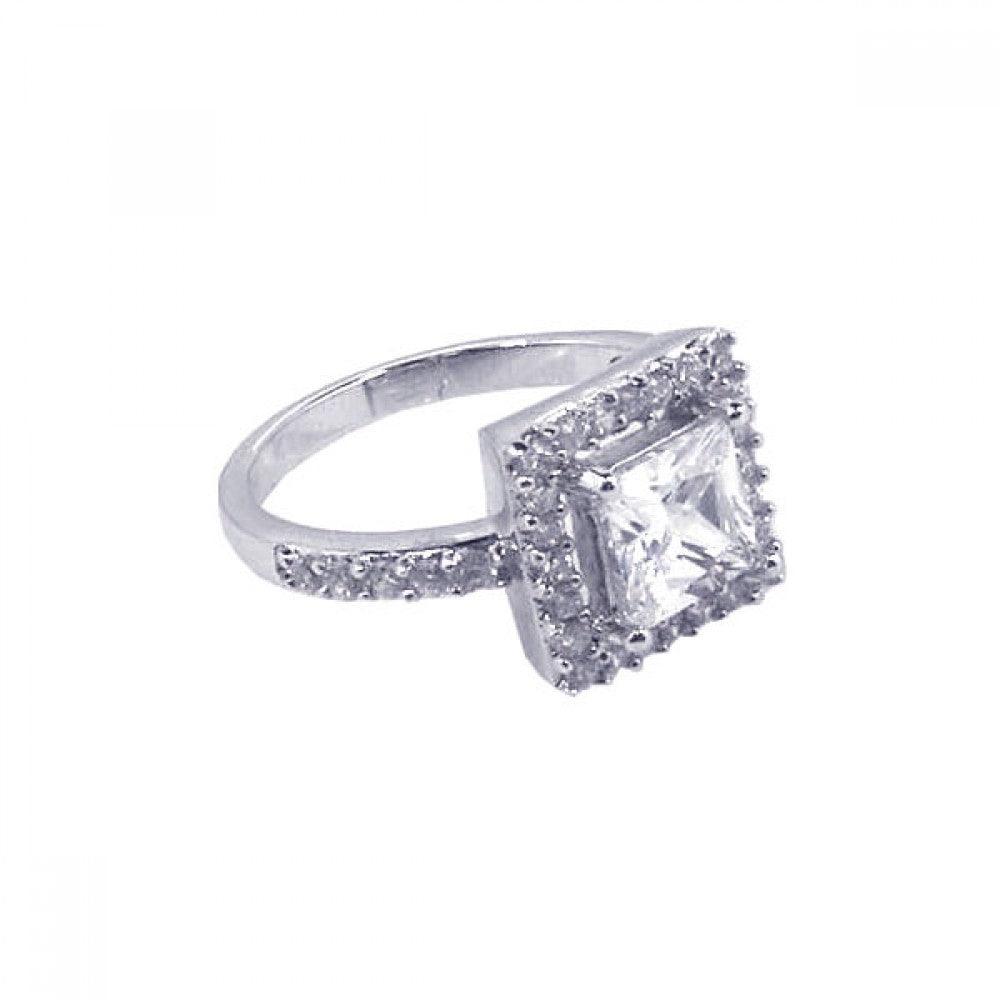 Sterling Silver 925 Rhodium Plated Square White CZ Halo Wedding Ring Sizes 5-9