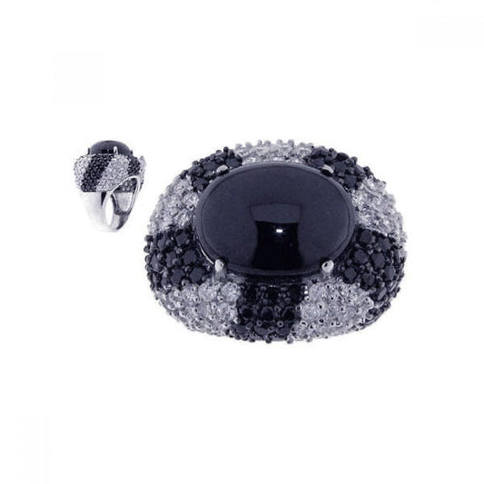 Sterling Silver 925 Black Rhodium Plated Black Oval Clear CZ New Ring Sizes 5-9