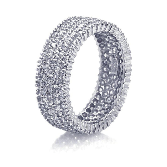 Sterling Silver 925 Rhodium Plated Pave Set Clear CZ Eternity Ring Sizes 5-9
