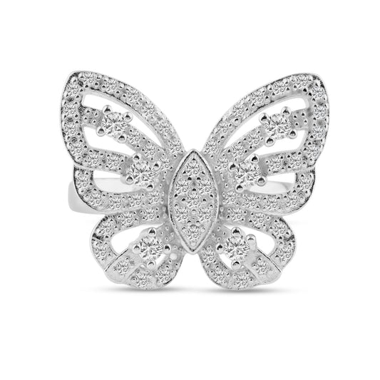 Sterling Silver 925 Rhodium Plated Pave Set CZ Butterfly Animal Ring Sizes 5-9