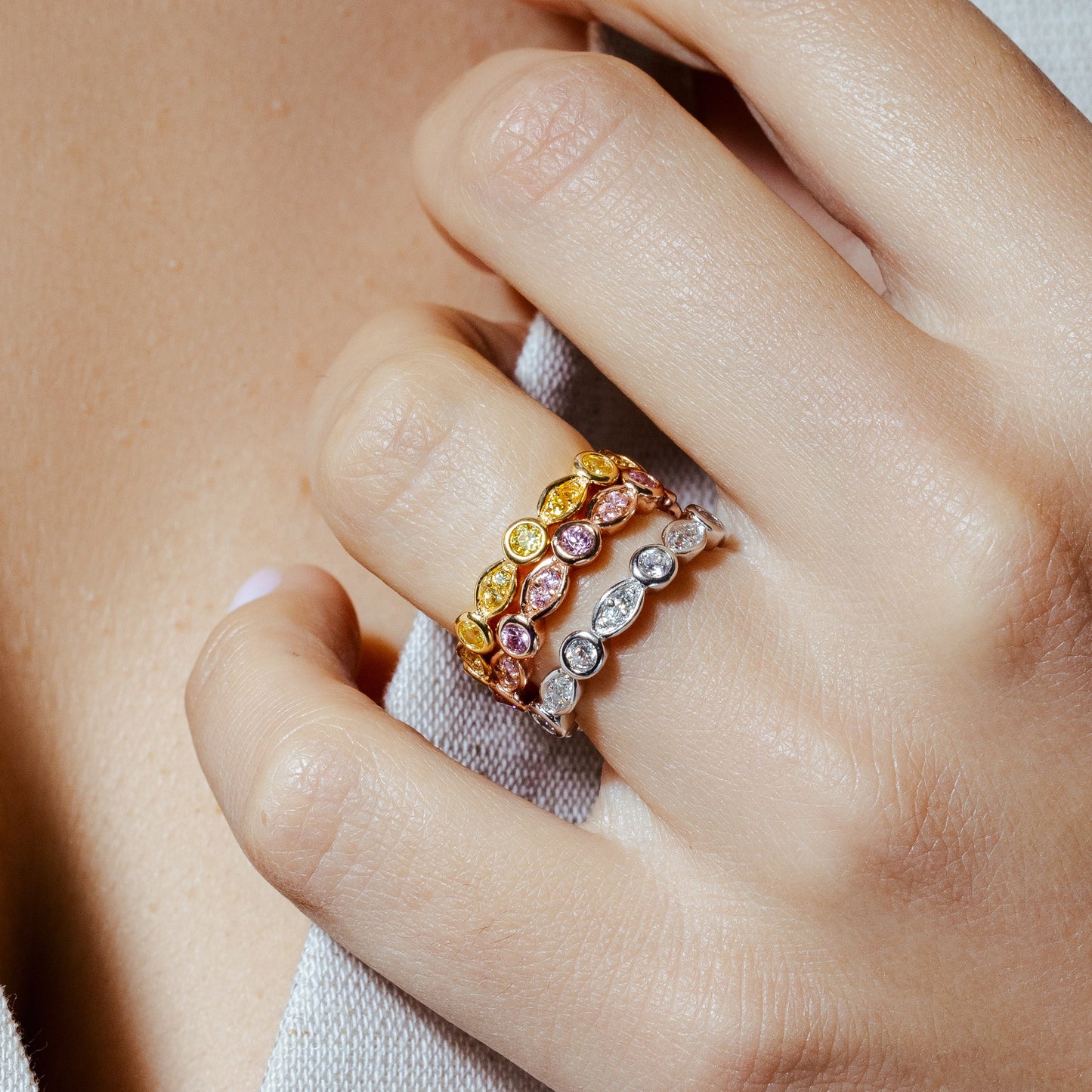 Sterling Silver 925 Rose Gold Plated Eternity Set CZ Stackable Ring Sizes 5-10