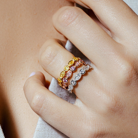 Sterling Silver 925 Rose Gold Plated Eternity Set CZ Stackable Ring Sizes 5-10