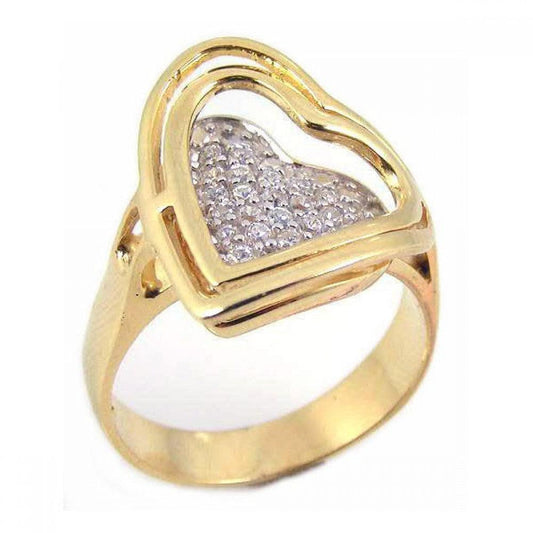 Sterling Silver 925 Gold Plated Pave Set CZ Heart Girlfriend New Ring Sizes 5-10